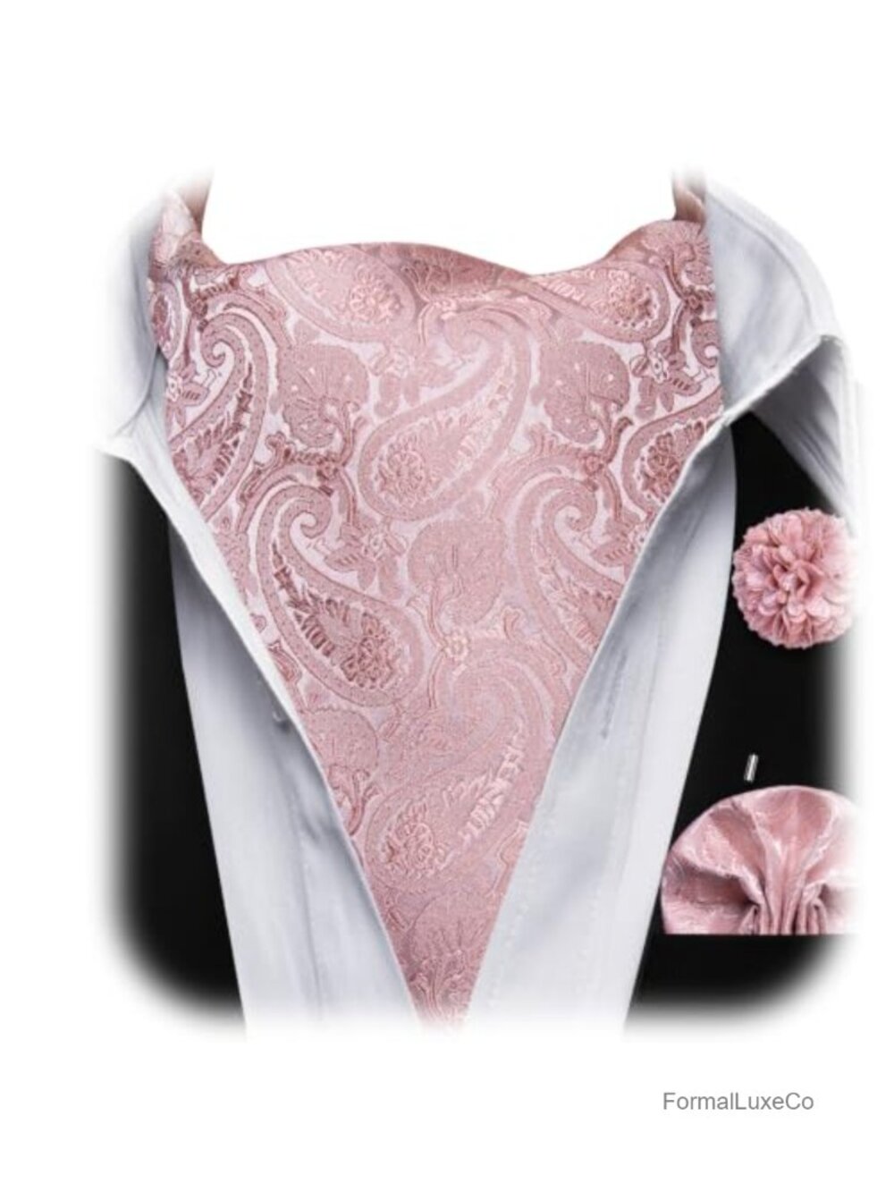 Men's Silk Ascot Tie Set with Pocket Square & Lapel Pin - Paisley Floral Cravat